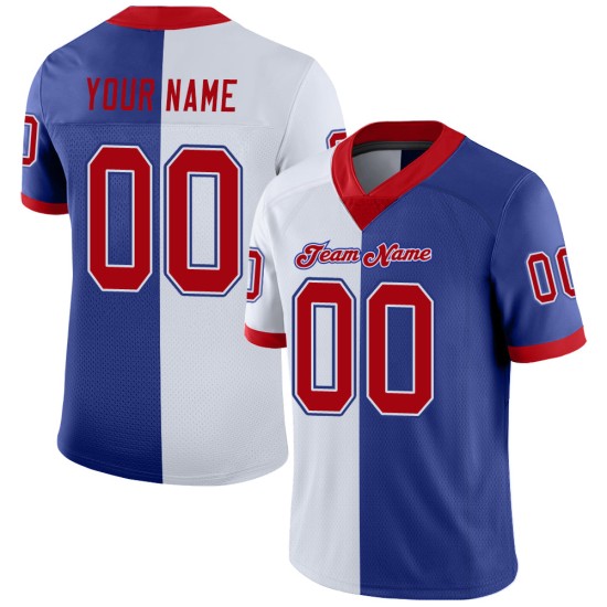 Maglia da football personalizzata Split Mesh Royal Fashion, rossa e bianca Maglia da football personalizzata Split Mesh Royal Fashion, rossa e bianca