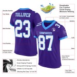 Maglia da calcio autentica viola a rete bianca e blu polvere personalizzata Maglia da calcio autentica viola a rete bianca e blu polvere personalizzata
