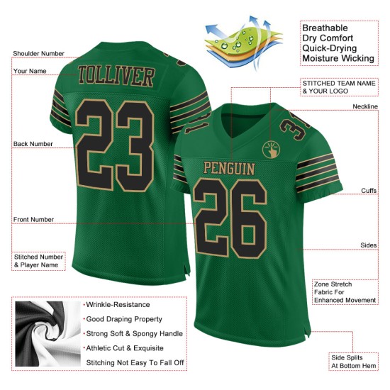 Maglia da football Kelly Gold autentica verde personalizzata, nera e antica Maglia da football Kelly Gold autentica verde personalizzata, nera e antica
