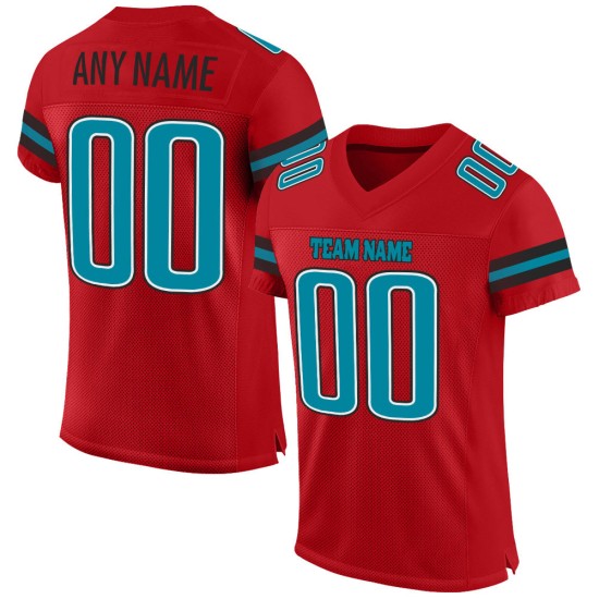 Maglia da football autentica rossa in maglia personalizzata verde acqua e nera Maglia da football autentica rossa in maglia personalizzata verde acqua e nera