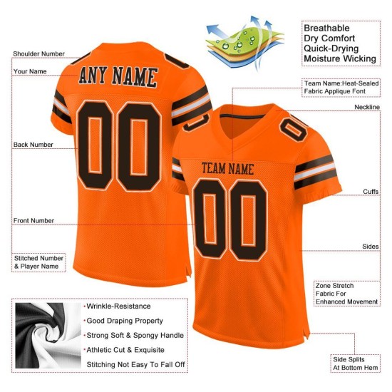 Maglia da calcio arancione personalizzata, maglia autentica marrone-bianca Maglia da calcio arancione personalizzata, maglia autentica marrone-bianca