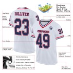 Maglia da football bianca personalizzata, autentica, da uomo, in maglia blu navy e rossa Maglia da football bianca personalizzata, autentica, da uomo, in maglia blu navy e rossa