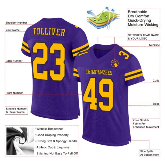 Maglia da calcio autentica personalizzata viola oro-nero Maglia da calcio autentica personalizzata viola oro-nero