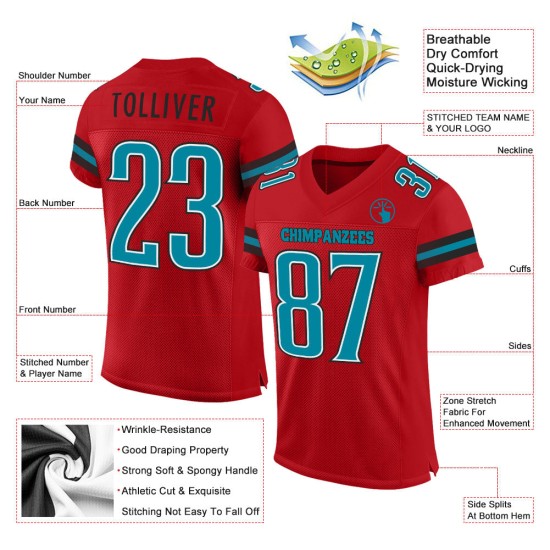 Maglia da football autentica rossa in maglia personalizzata verde acqua e nera Maglia da football autentica rossa in maglia personalizzata verde acqua e nera