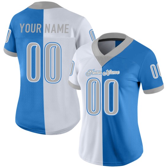 Maglia da calcio Split personalizzata, maglia in polvere grigio-bianca, blu moda Maglia da calcio Split personalizzata, maglia in polvere grigio-bianca, blu moda