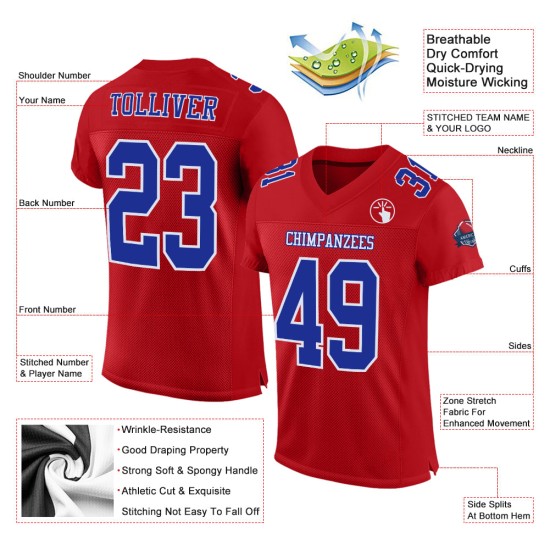 Maglia da calcio personalizzata autentica Royal-White Mesh Red Maglia da calcio personalizzata autentica Royal-White Mesh Red