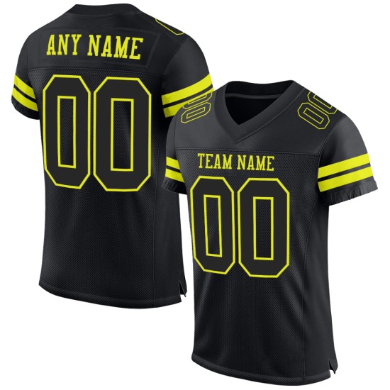 Maglia da football personalizzata autentica in rete nera neon gialla Maglia da football personalizzata autentica in rete nera neon gialla