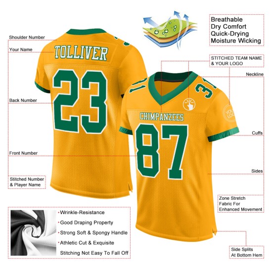 Maglia da football personalizzata Mesh Kelly autentica verde-bianca oro Maglia da football personalizzata Mesh Kelly autentica verde-bianca oro