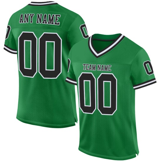 Maglia da football personalizzata in maglia retrò verde autentica nera e bianca di Grass Maglia da football personalizzata in maglia retrò verde autentica nera e bianca di Grass