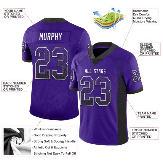 Maglia da calcio personalizzata in maglia nera e bianca Drift Purple Maglia da calcio personalizzata in maglia nera e bianca Drift Purple