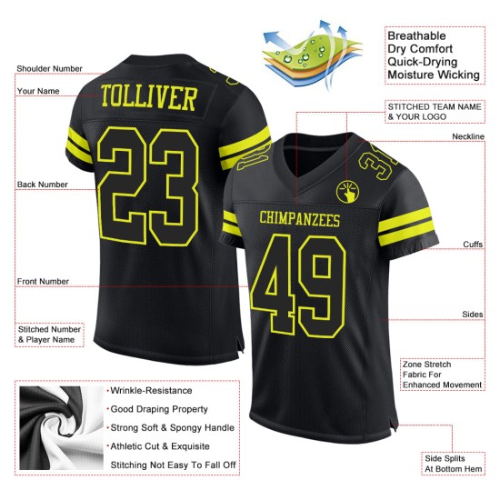 Maglia da football personalizzata autentica in rete nera neon gialla Maglia da football personalizzata autentica in rete nera neon gialla