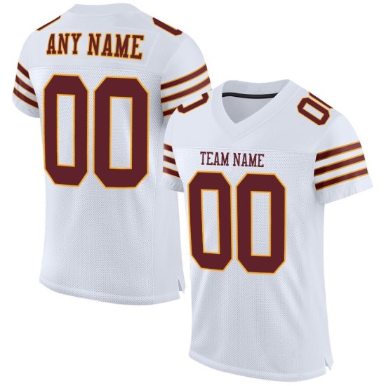 Maglia da calcio personalizzata bianca autentica in maglia bordeaux-oro Maglia da calcio personalizzata bianca autentica in maglia bordeaux-oro