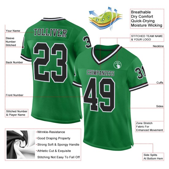 Maglia da football personalizzata in maglia retrò verde autentica nera e bianca di Grass Maglia da football personalizzata in maglia retrò verde autentica nera e bianca di Grass