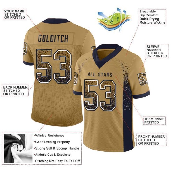 Maglia da football Old Jersey personalizzata in oro blu navy e bianco con motivo a rete Maglia da football Old Jersey personalizzata in oro blu navy e bianco con motivo a rete