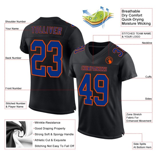 Maglia da calcio autentica Royal-Orange personalizzata nera Maglia da calcio autentica Royal-Orange personalizzata nera
