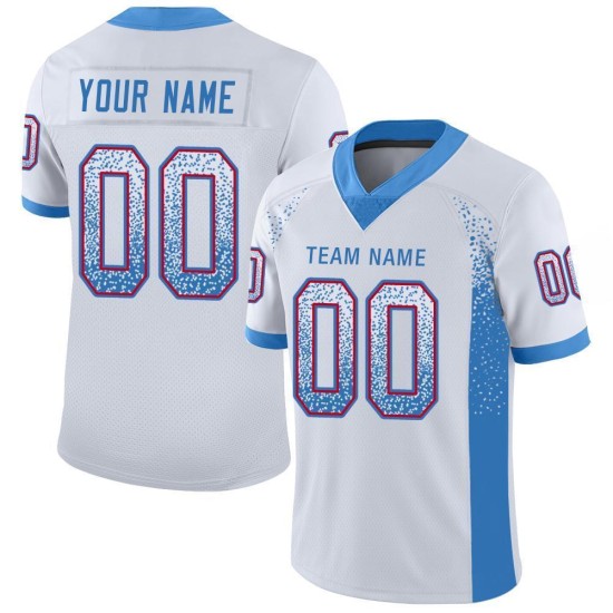 Maglia da calcio personalizzata blu-rossa Drift Mesh, bianca, effetto polvere di moda Maglia da calcio personalizzata blu-rossa Drift Mesh, bianca, effetto polvere di moda