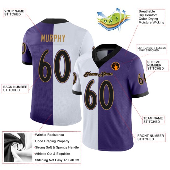 Maglia da calcio personalizzata Split Mesh viola, moda nera e bianca Maglia da calcio personalizzata Split Mesh viola, moda nera e bianca