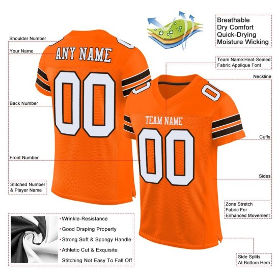 Maglia da calcio a rete autentica arancione bianca e marrone personalizzata Maglia da calcio a rete autentica arancione bianca e marrone personalizzata