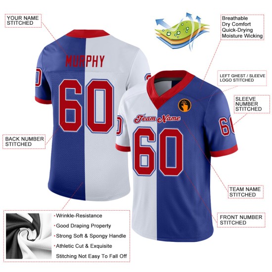 Maglia da football personalizzata Split Mesh Royal Fashion, rossa e bianca Maglia da football personalizzata Split Mesh Royal Fashion, rossa e bianca