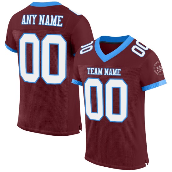 Maglia da calcio bordeaux personalizzata autentica, bianca e blu polvere Maglia da calcio bordeaux personalizzata autentica, bianca e blu polvere