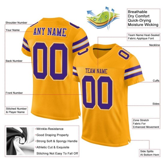 Maglia da calcio autentica viola-bianca personalizzata in maglia dorata Maglia da calcio autentica viola-bianca personalizzata in maglia dorata