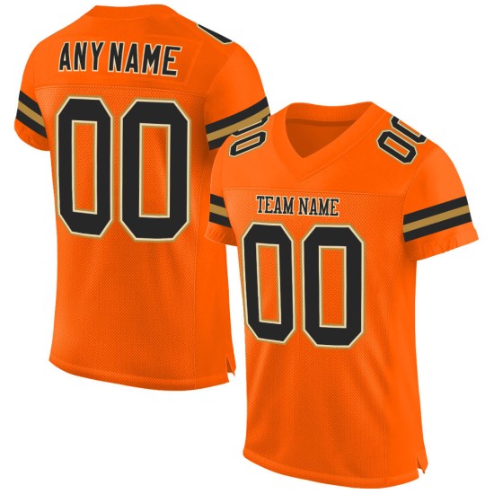Maglia da football personalizzata in maglia nera-arancione antico-oro autentica Maglia da football personalizzata in maglia nera-arancione antico-oro autentica