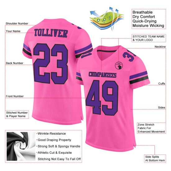 Maglia da calcio autentica rosa, viola e nera personalizzata Maglia da calcio autentica rosa, viola e nera personalizzata
