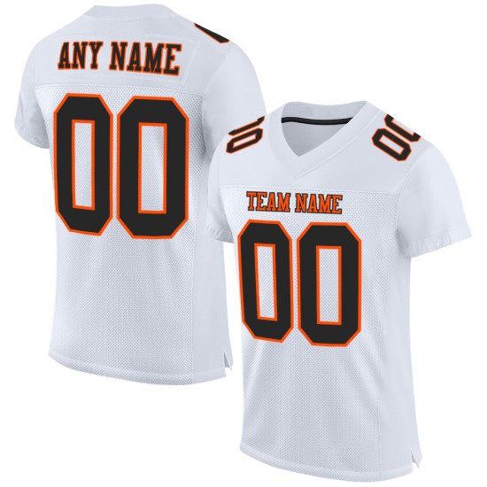 Maglia da calcio personalizzata autentica nera-arancione bianca Maglia da calcio personalizzata autentica nera-arancione bianca