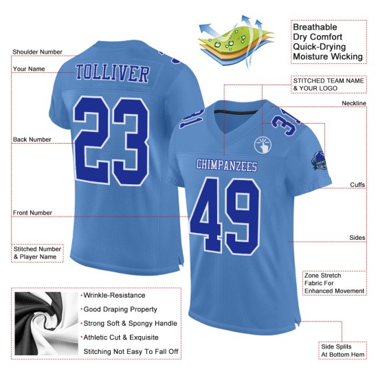 Maglia da calcio a rete blu chiaro personalizzata autentica Royal-White Maglia da calcio a rete blu chiaro personalizzata autentica Royal-White