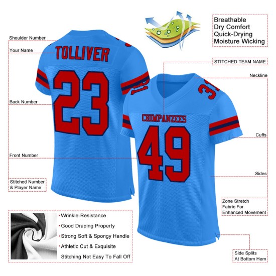Maglia da football personalizzata in maglia blu navy e rosso polvere autentica Maglia da football personalizzata in maglia blu navy e rosso polvere autentica