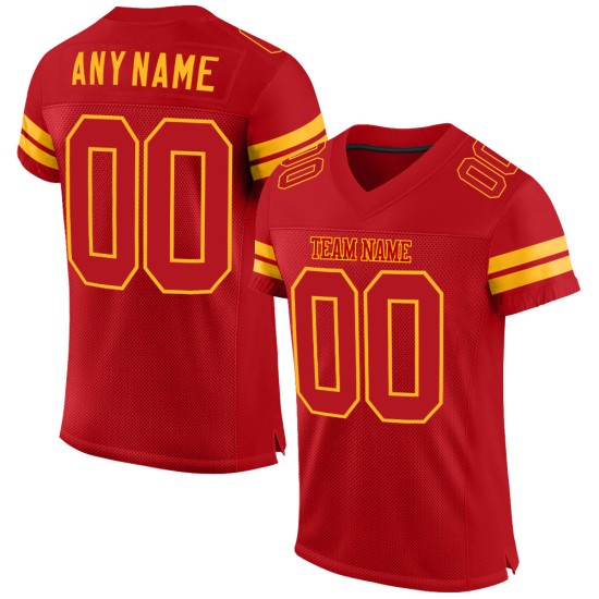 Maglia da football autentica personalizzata in rete rossa rosso-oro Maglia da football autentica personalizzata in rete rossa rosso-oro