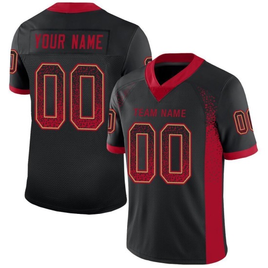 Maglia da football Drift personalizzata in maglia nera, rossa e oro antico Maglia da football Drift personalizzata in maglia nera, rossa e oro antico