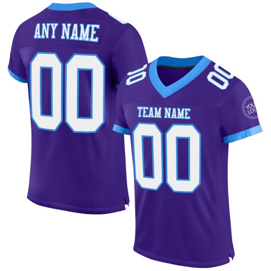 Maglia da calcio autentica viola a rete bianca e blu polvere personalizzata Maglia da calcio autentica viola a rete bianca e blu polvere personalizzata