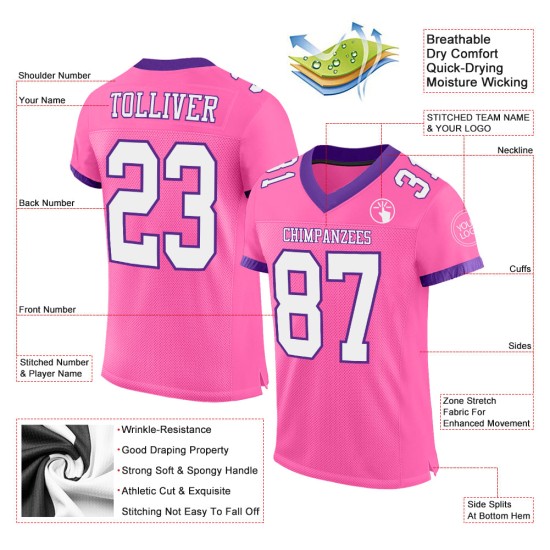 Maglia da calcio autentica rosa personalizzata in maglia bianca e viola Maglia da calcio autentica rosa personalizzata in maglia bianca e viola