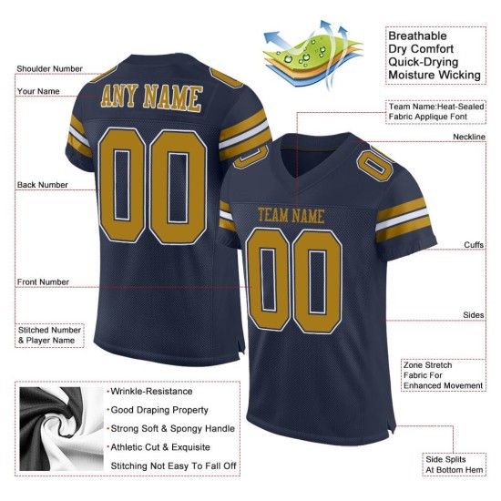 Maglia da calcio autentica in rete personalizzata blu navy oro-bianco antica Maglia da calcio autentica in rete personalizzata blu navy oro-bianco antica
