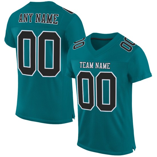 Maglia da football autentica personalizzata nera e bianca, in maglia verde acqua Maglia da football autentica personalizzata nera e bianca, in maglia verde acqua