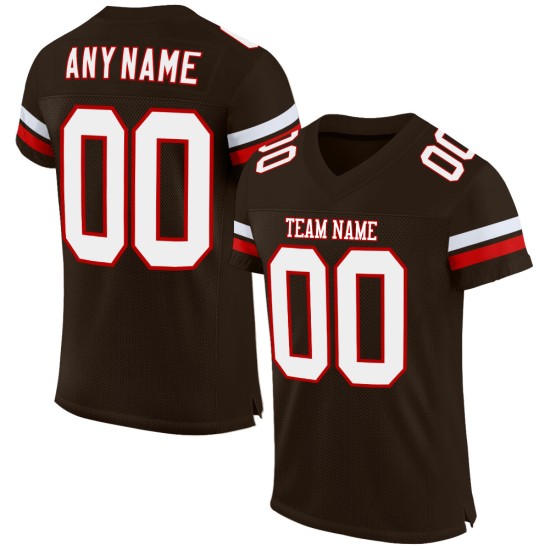 Maglia da calcio bianca e rossa autentica in mesh personalizzata marrone Maglia da calcio bianca e rossa autentica in mesh personalizzata marrone