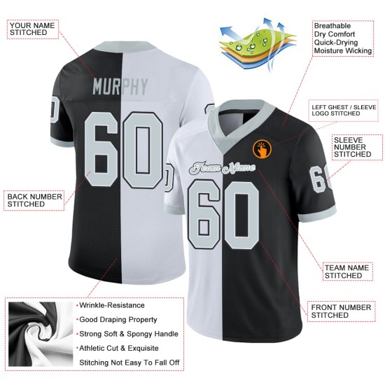 Maglia da calcio personalizzata nera alla moda, maglia da football divisa argento-bianco Maglia da calcio personalizzata nera alla moda, maglia da football divisa argento-bianco