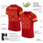 Maglia da football autentica personalizzata in rete rossa rosso-oro Maglia da football autentica personalizzata in rete rossa rosso-oro