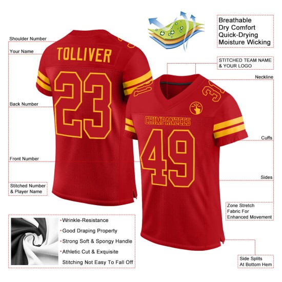 Maglia da football autentica personalizzata in rete rossa rosso-oro Maglia da football autentica personalizzata in rete rossa rosso-oro