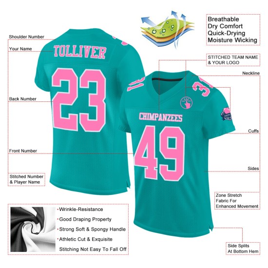 Maglia da calcio a rete Aqua personalizzata autentica rosa-bianca Maglia da calcio a rete Aqua personalizzata autentica rosa-bianca