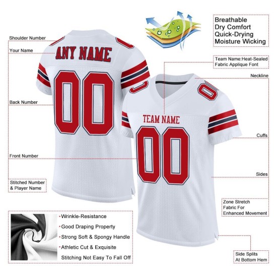 Maglia da calcio bianca a rete personalizzata autentica rosso-blu Maglia da calcio bianca a rete personalizzata autentica rosso-blu