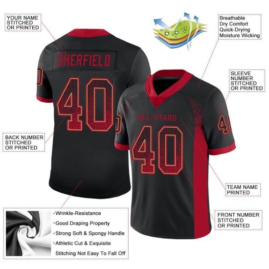 Maglia da football Drift personalizzata in maglia nera, rossa e oro antico Maglia da football Drift personalizzata in maglia nera, rossa e oro antico