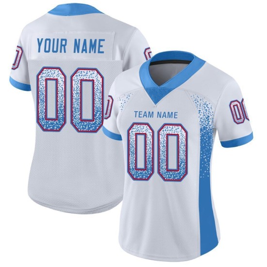 Maglia da calcio personalizzata blu-rossa Drift Mesh, bianca, effetto polvere di moda Maglia da calcio personalizzata blu-rossa Drift Mesh, bianca, effetto polvere di moda